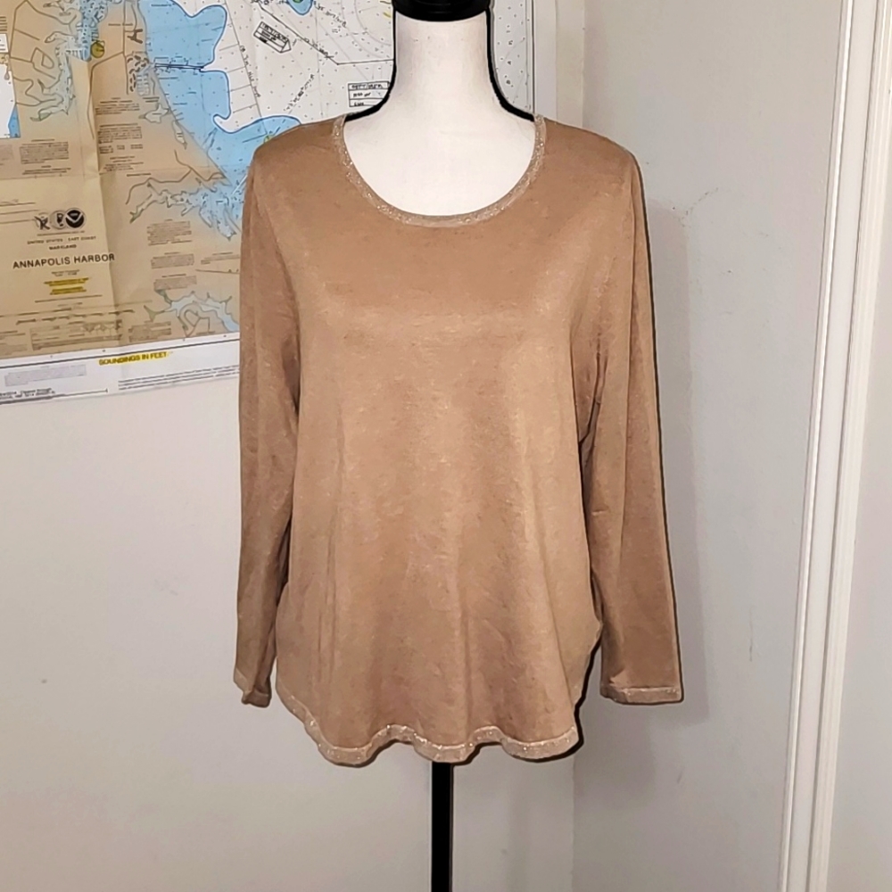 **SOLD** "CHICO'S" TAN/METALLIC SWEATER SZ 3 (16-18) - Picture 1 of 9